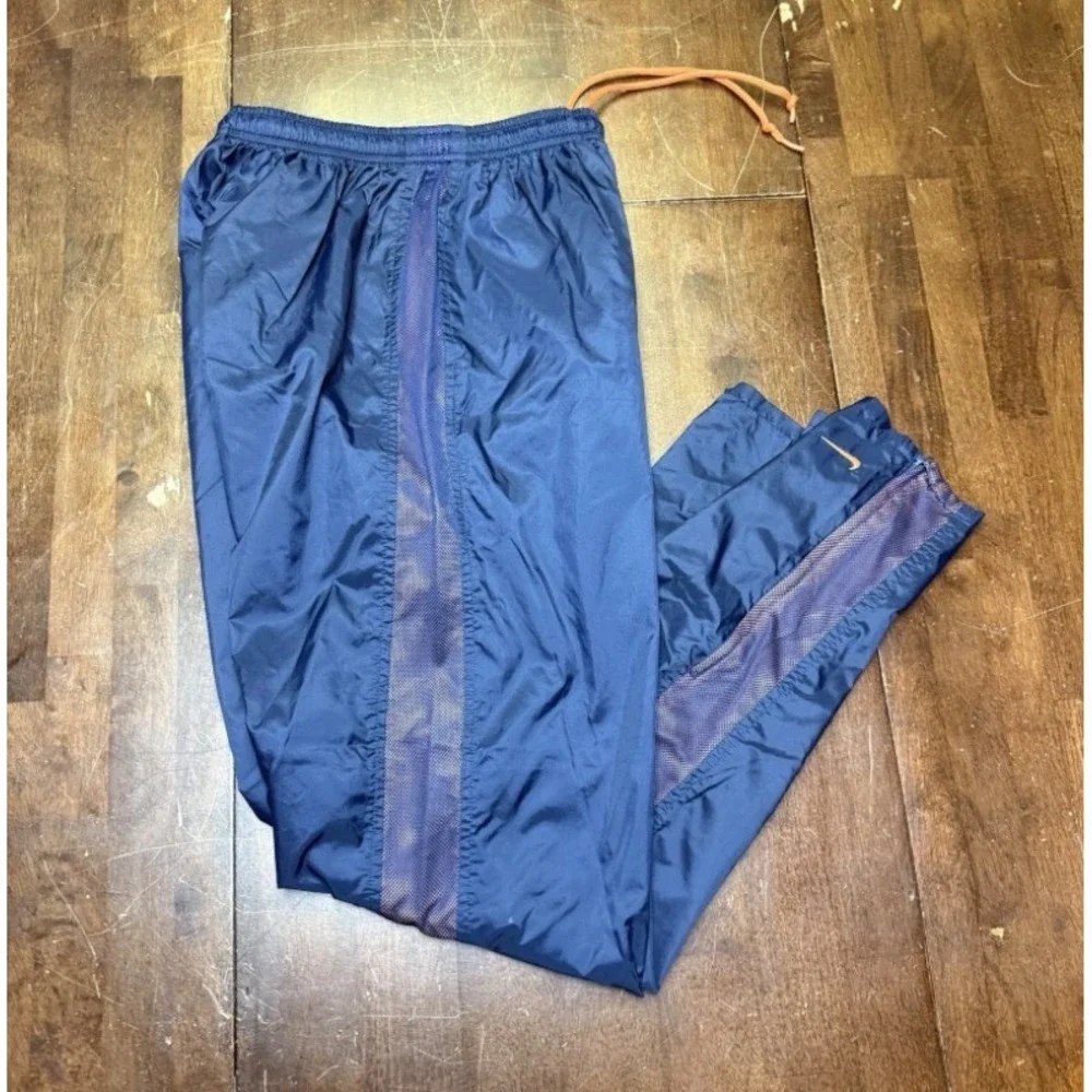 Vtg Nike Track Pants Kids Size M 8-10 Blue Orange Mesh Side Stripe Windbreaker